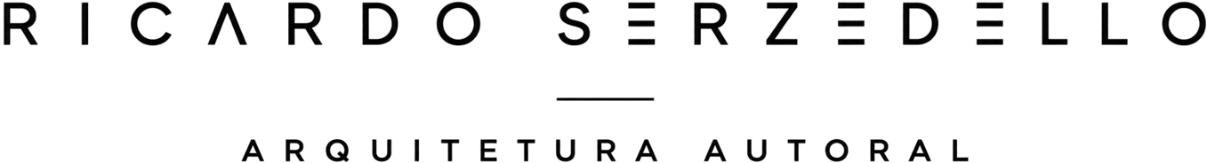 Logo de Ricardo Serzedello, arquiteto especializado em arquitetura autoral residencial, com tipografia minimalista e identidade visual contemporânea.
