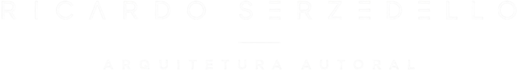 Logo rodapé de Ricardo Serzedello, arquiteto especializado em arquitetura autoral residencial, com tipografia minimalista e identidade visual contemporânea.